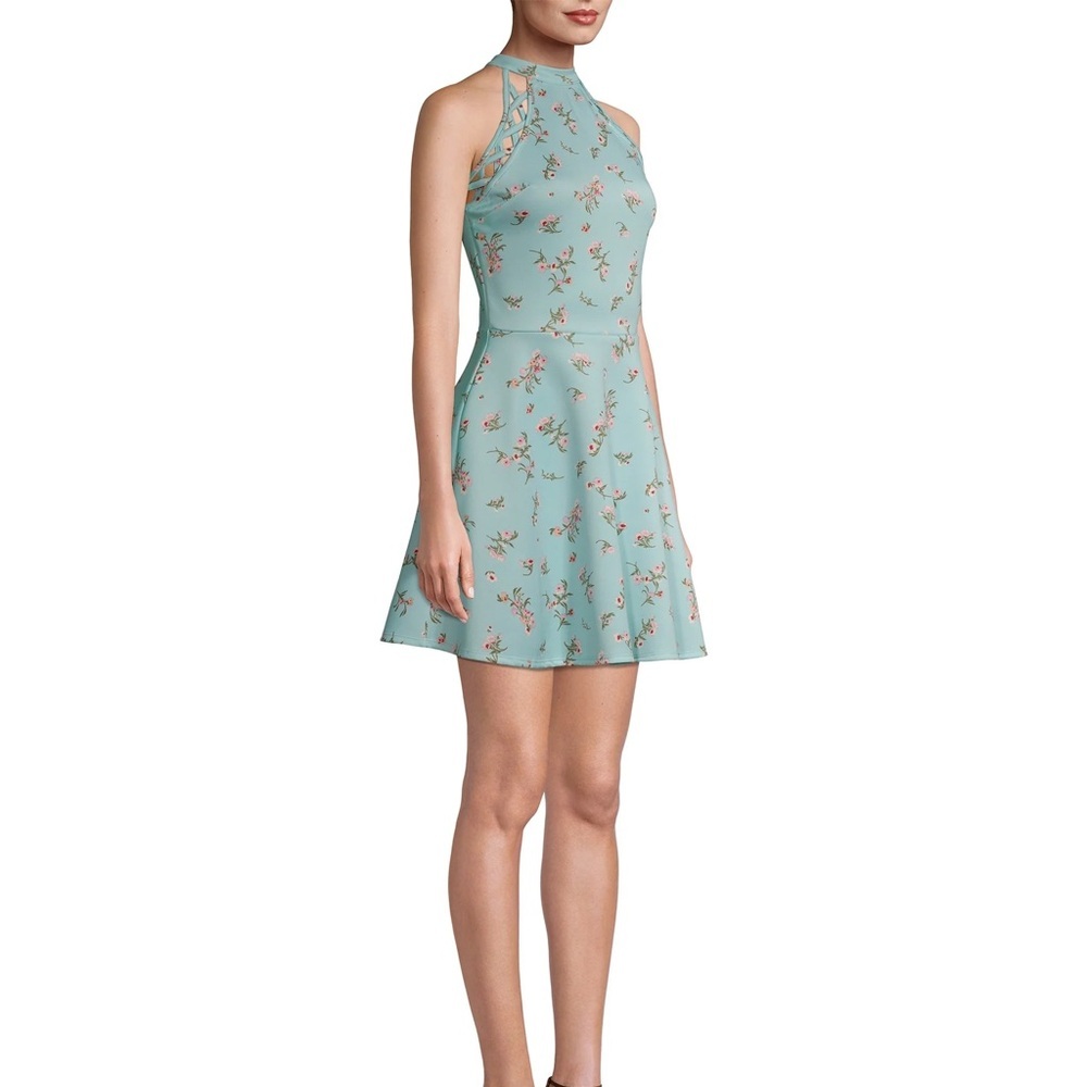 No Boundaries Juniors Robin Egg Floral Sleeveless Dress